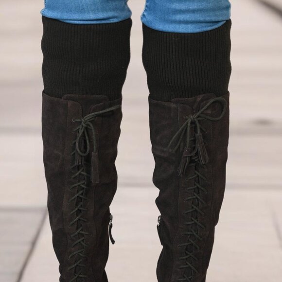 Madison Harding Dark Brown Suede Platform Knee-High Boots - Size 8 - Picture 5 of 12